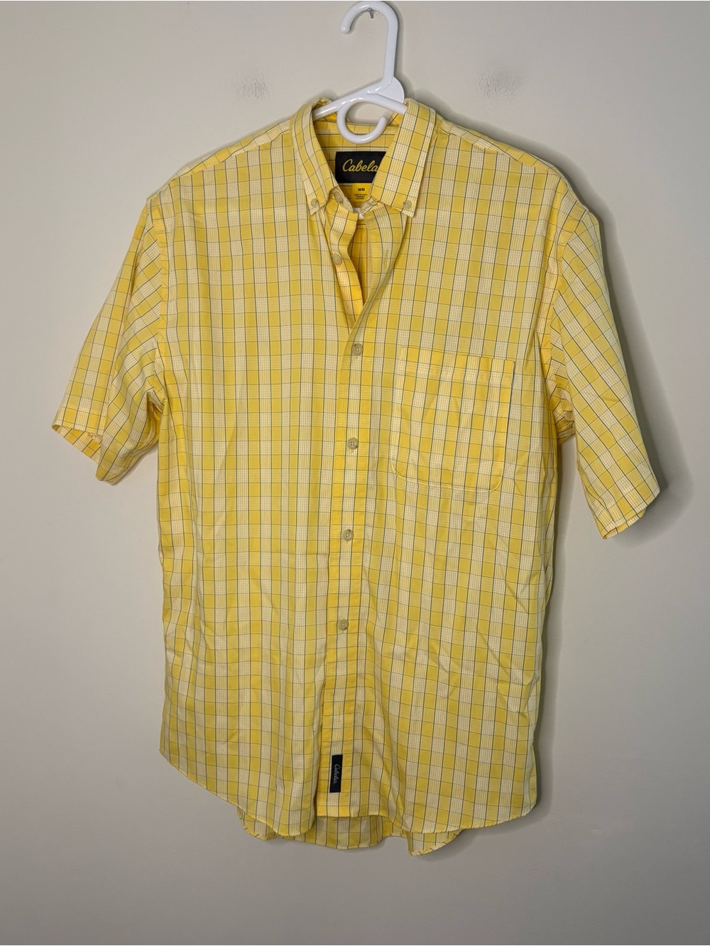 Cabela's Men's Medium Yellow Plaid Button Down Shirt short sleeve work travel